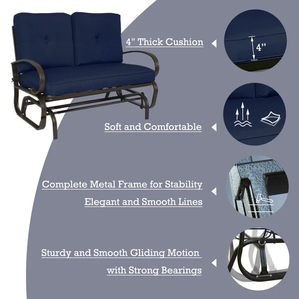 Kozyαrd Cozy 2-Person Rocking Glider Bench w/ Cushions – Outdoor Swing Seat