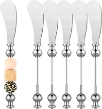 Lasnten 6 Pcs Cheese Spreader Knives DIY Decorative Beaded Butter Silver 