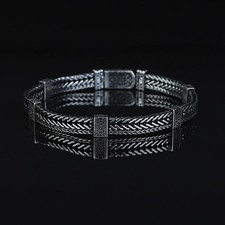 Solid Chain Bracelet Sterling Silver, Engraved Handmade Foxtail Bracelet
