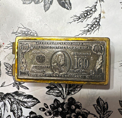 Gold Tone Men s Money Clip with United States $100 Bill Design, Gold/Silver