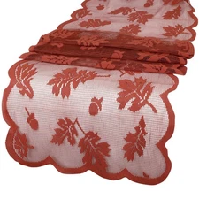 Fall Table Runner, 72x13 Inch Lace Autumn Table Runner with Maple Leaf Patter...