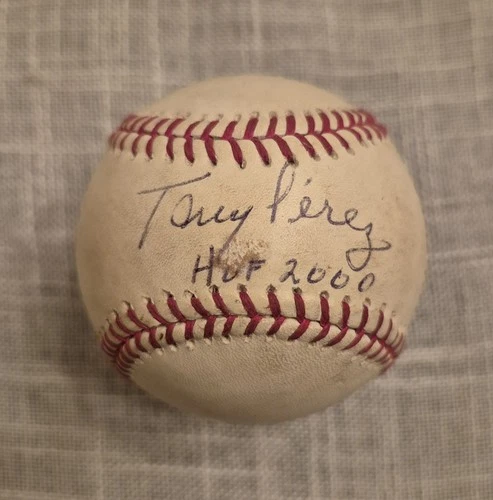 Tony Perez Signed Game Used Major League Baseball Autographed Expos Reds