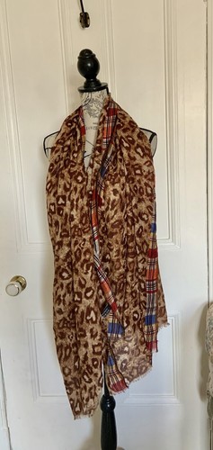 Leopard Print And Tartan Scarf By Italy Fulars. - Picture 2 of 11
