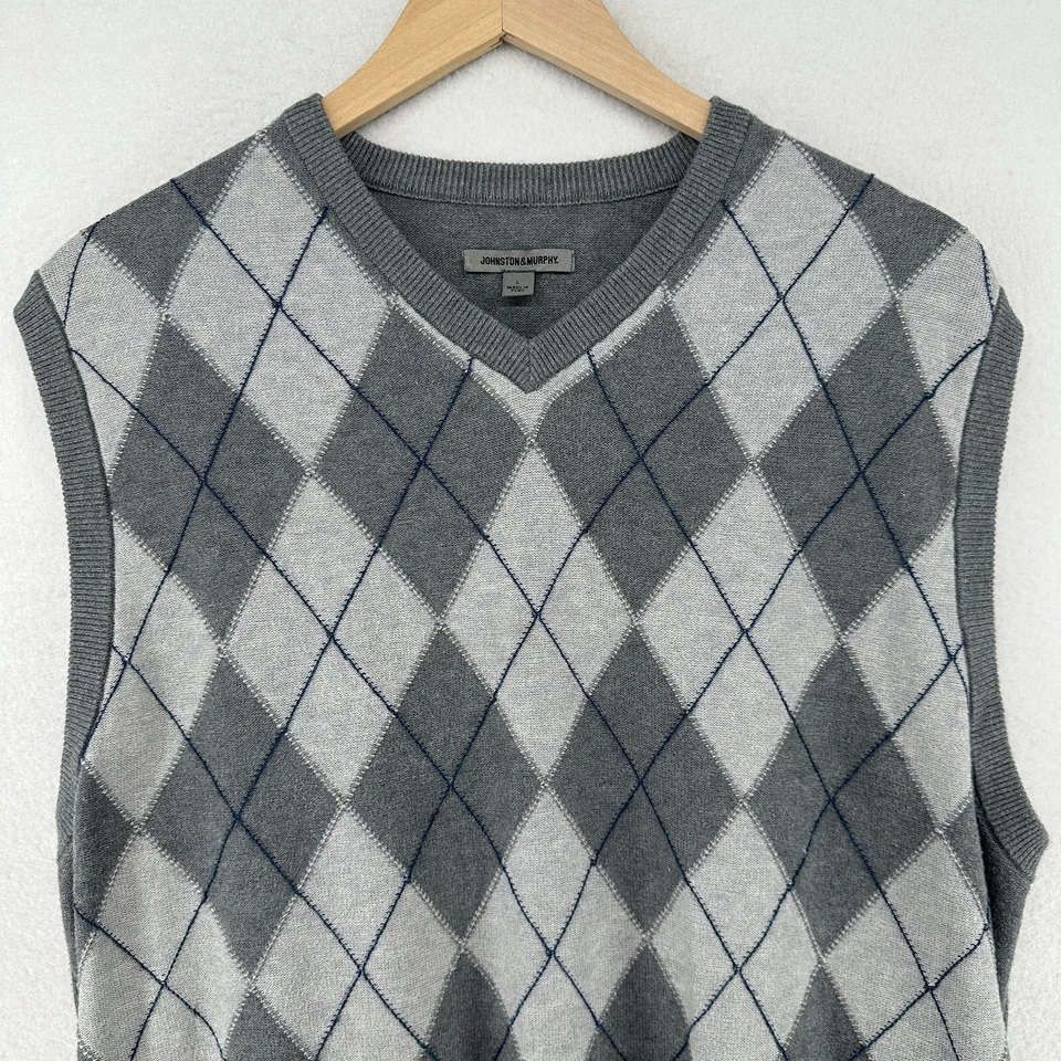 Chaleco Suéter JOHNSTON & MURPHY L Argyle Cuello en V Golf Abuelo Pima Algodón Gris Foto 3 de 4
