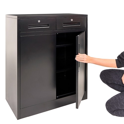 MMT Armario Metal Cerrable Negro 2 Puertas 2 Cajones Almacenamiento 80x40x92cm - Imagen 40 de 42