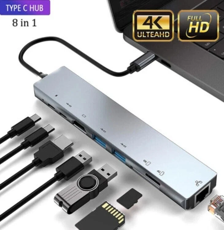 8 in 1 Multiport USB C Hub to 4K HDMI Adapter For MacBook Pro/Air laptops and PC - Image 4 of 4