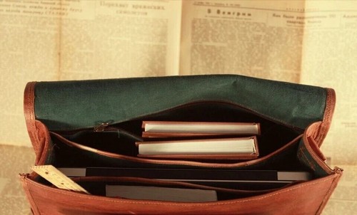18" Messenger Men's Genuine Vintage Leather Laptop Briefcase Satchel Brown Bag - Picture 4 of 5
