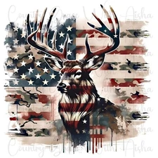 Sublimation Transfer USA Flag Deer Ready To Press Heat Transfer