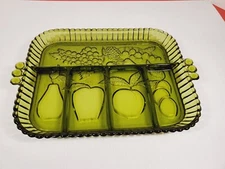Hors d'oeuvres Relish Charcuterie Snack Tray Glass Vintage Antique 5 Compartment