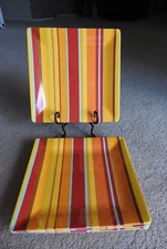 (4) Bobby Flay 10 3/4" Dinner Plates Square Red Yellow Blue Melamine