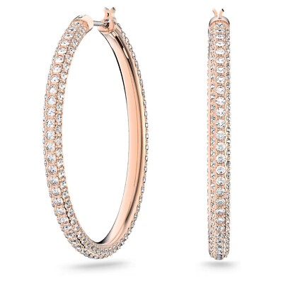 New Authentic SWAR0VSKI Dextera hoop earrings Pave, Large, Rose gold, 5383938
