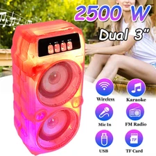 Portable Bluetooth LED Party Speaker 2500W Dual 3in Woofer Speaker FM/USB/TF/TWS