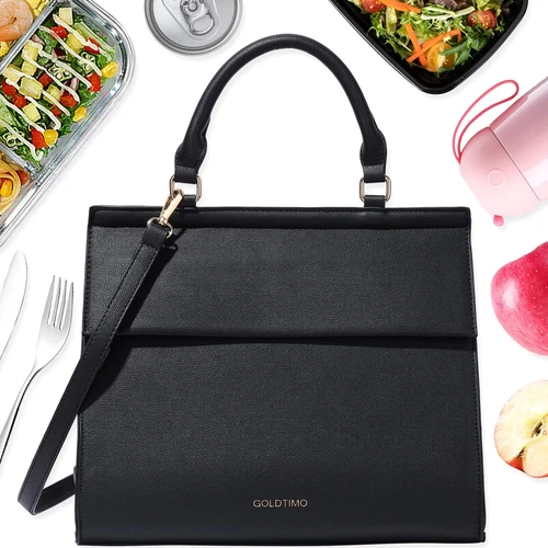 Women&amp;#039;S Stylish Insulated Lunch Bag, Black, Faux Leather