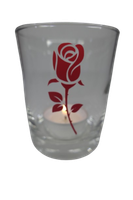 "Deko Teelicht Glas Windlicht Print \"Rose Geschlossen\" Rot Teelichthalter Handmad"