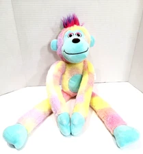 Fun Express Tie Dye Rainbow Monkey Plush Hook Loop Hands Long Arms Hugging 21"