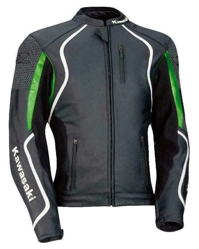 全新 川崎 Z 骑手 赛车 牛皮 摩托车 摩托车 夹克 2024 — 第 2/4 张图片