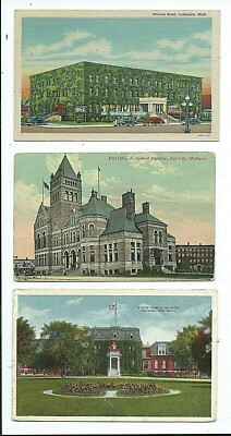3 vintage MICHIGAN Postcards BUILDINGS in LUDINGTON Bay City COLDWATER 1909-1956