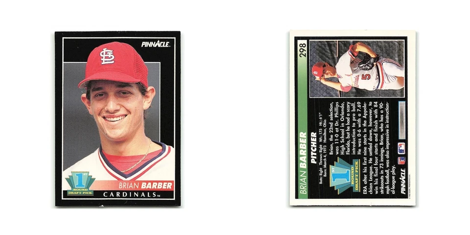 Brian Barber Rookie 1992 Pinnacle #298 St. Louis Cardinals Baseball Card NM - Image 3 of 3