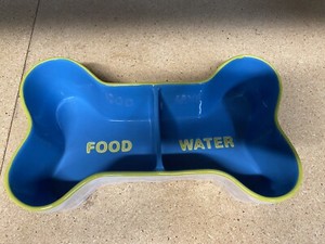 Top Paw Dog Bone Shaped Divided Ceramic Food / Water Dish Bowl