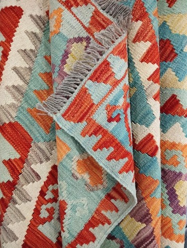 Multicolour Handmade Afghan/Turkish Kilim Rug, Wool Aztec Rug, Size 199x147 CM - Picture 6 of 6