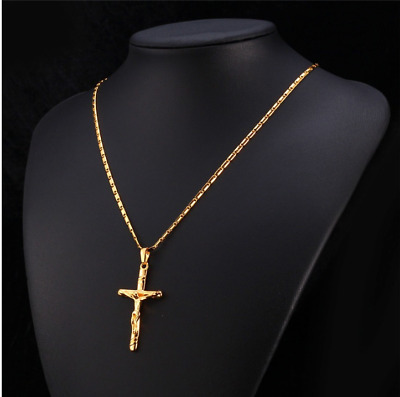 Cadena Para Hombre Collar Colgante Con Cruz De Jesús Crucifijo Chapado 24&#034; | eBay