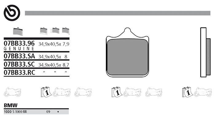 2 x Brembo Bremsbelag Bremsbeläge Sinter vorne 07BB33SA BMW S 1000 R RR S1000RR - Bild 2 von 2