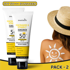 Vitamin C SPF 50+++ Sunscreen for Face & All Skin,SPF 60+++ Sunscreen - Pack 2