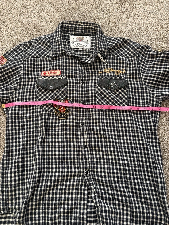 Camisa de franela con botones a cuadros Ed Hardy Y2K 2000’s grunge punk para hombre talla grande Foto 3 de 4