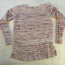 LOFT Pink Multi Space Dye Knit Boatneck Pullover Sweater Womens Medium