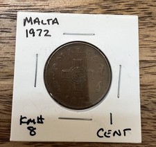 1972 Malta 1 Cent Coin - Maltese Cross Bronze One Cents Coun