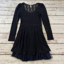 Free People Black Victorian Loves Lace Tulle Cocktail Party Dress Size Medium