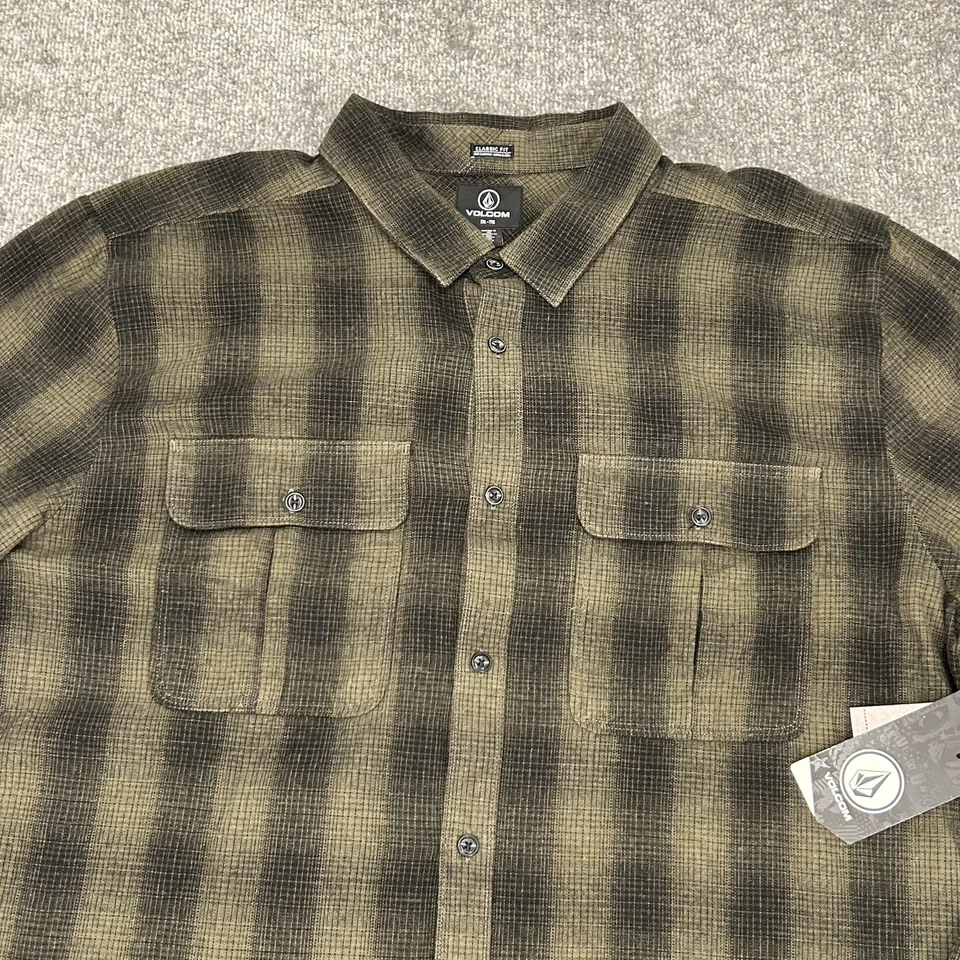 Volcom Shirt Mens XXL Green Black Plaid Shadowstone Flannel Long Sleeve NEW $78 - Image 2 of 4
