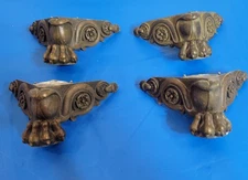 (4) Antique Brass Bronze Claw Clock/Cabinet Feet Lions Paw Floral French Style