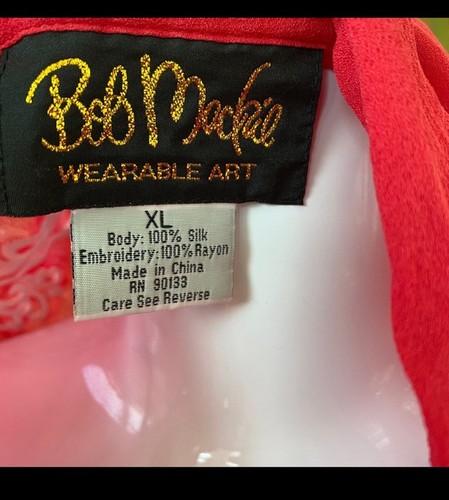 Vintage Bob Mackie Wearable Art Red Embroidered 100% Silk Cut Out Blouse Sz Xl - Picture 6 of 6