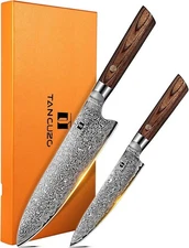 2PC Knife Set, Sharp 8" Japanese Gyuto Chef Knife and 5" Paring Knife, Damascus