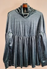 GiGiO USA Velvet Peplum Top Women's Sz M Oversized Mock Neck Boho Western Loose