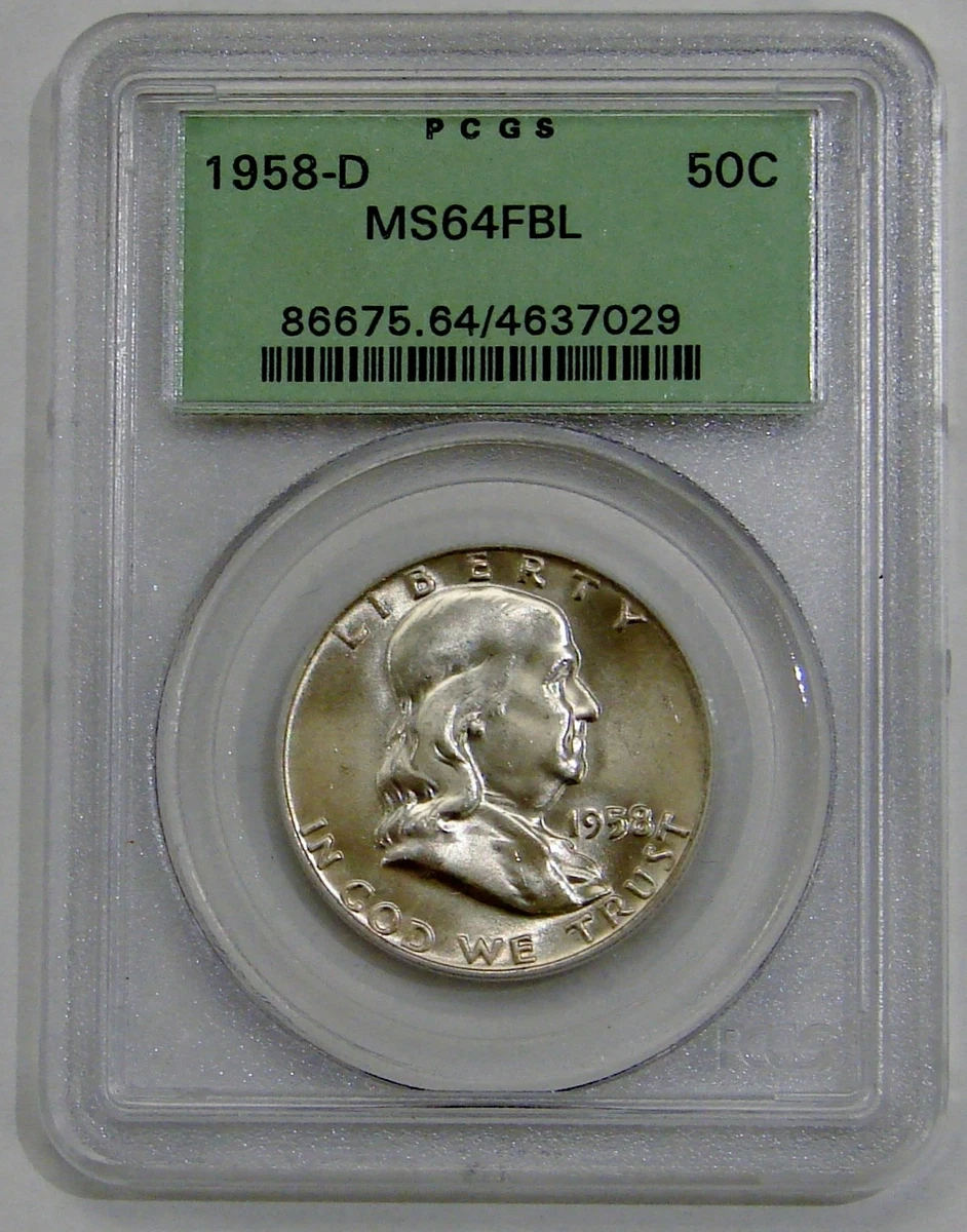 PCGS Certified MS 64 Graded 1958 Franklin Half Dollars (1948-1963