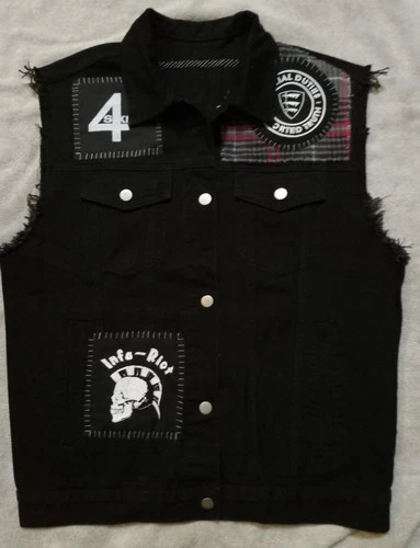 DIY Punk Denim Vest Medium A GLOBAL THREAT, SPECIAL DUTIES, 4 SKINS, INFA RIOT image 3
