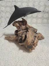 John Perry Sculpture Of Dolphin On Burlwood Base ~ 9"x7"