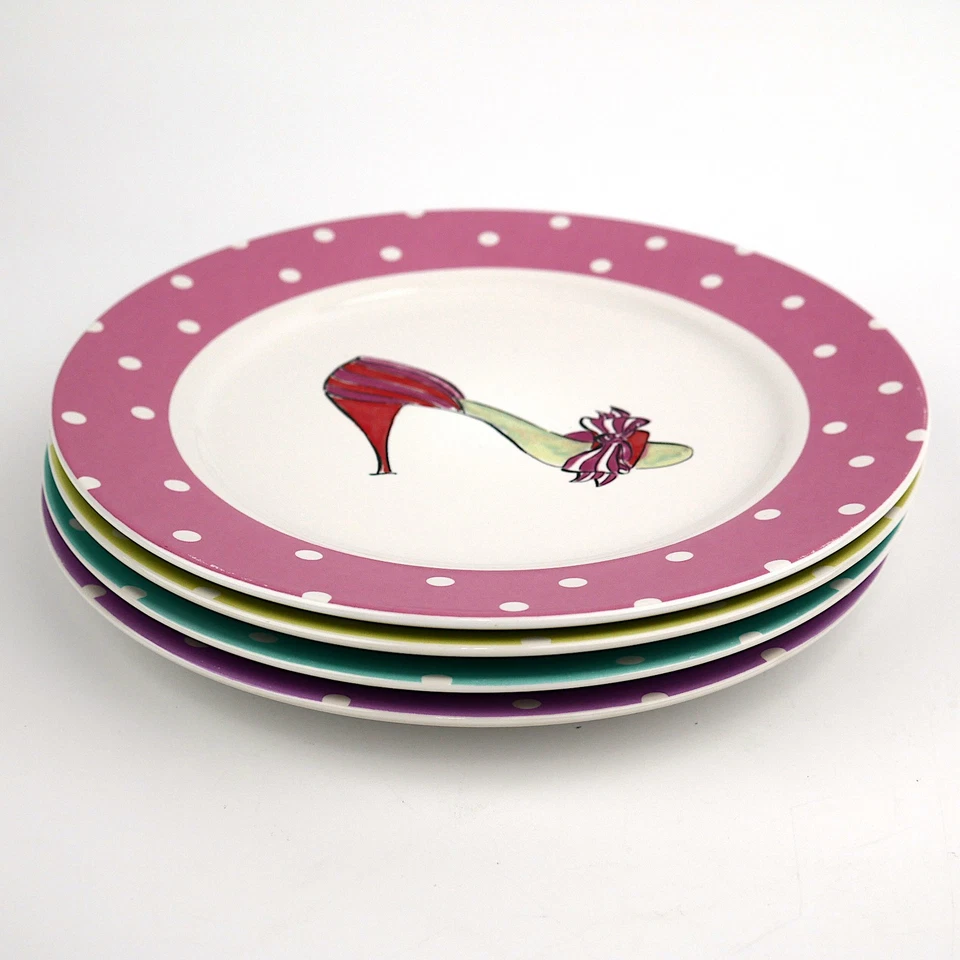 NOS Set of 4 Rosanna 8” Dessert/Salad Plates Tres Chic High Heels Polka Dot Edge - Image 3 of 4