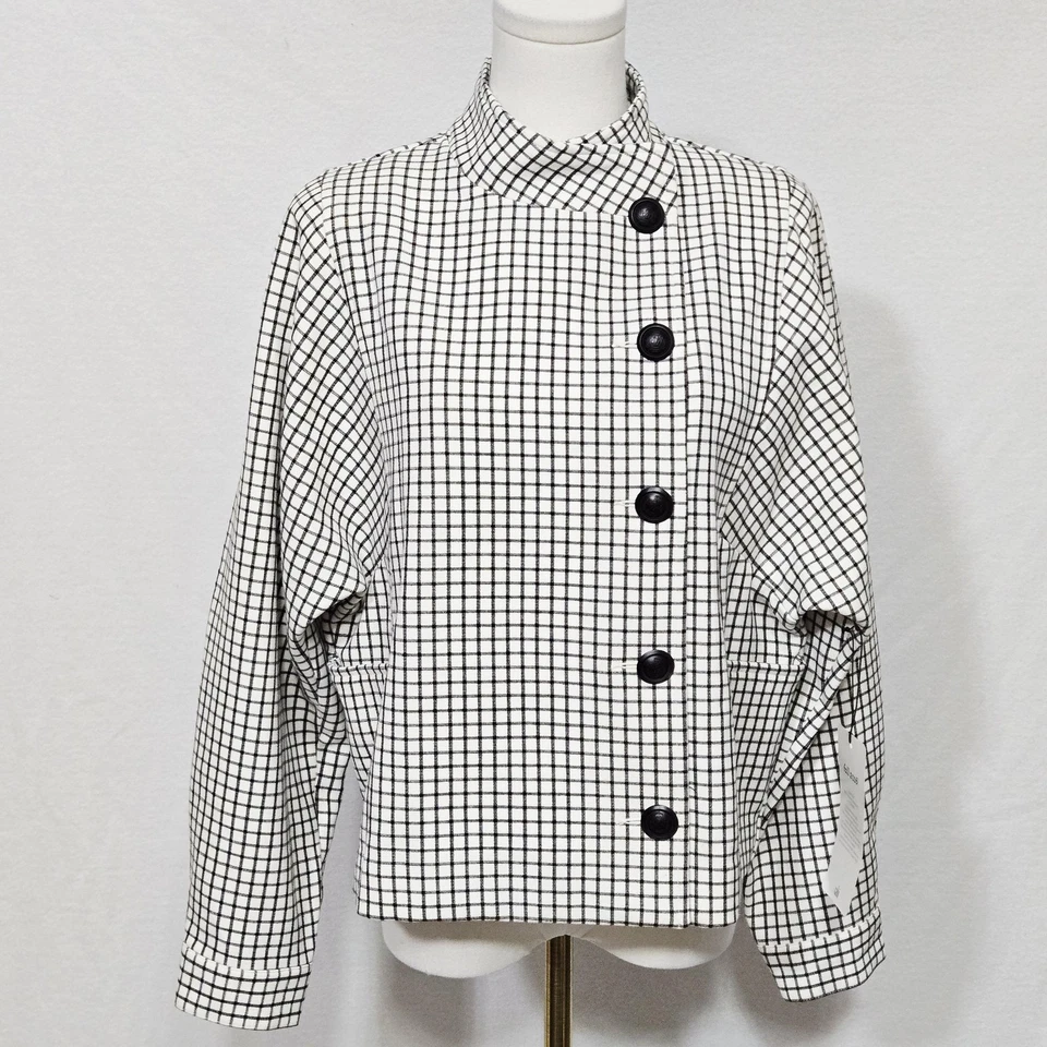Cabi Windowpane Jacket Womens Medium White Asymmetrical Button Fall 2016 #3173 - Image 2 of 4