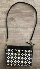 Kate Spade Crossbody Canvas Black Grey Off White Flowers W Black Bow On Front