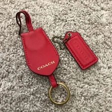 Coach Red Crosshatch Leather Gold Tone Replacement Hang tag and Keyring