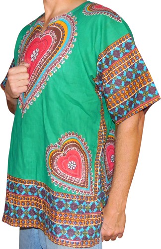 Mens Daisy Heart Print Dashiki Shirt 100% Cotton by American Dashiki - Picture 17 of 29