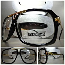 CLASSIC VINTAGE RETRO Hip Hop Style Clear Lens EYE GLASSES Black  Gold Frame