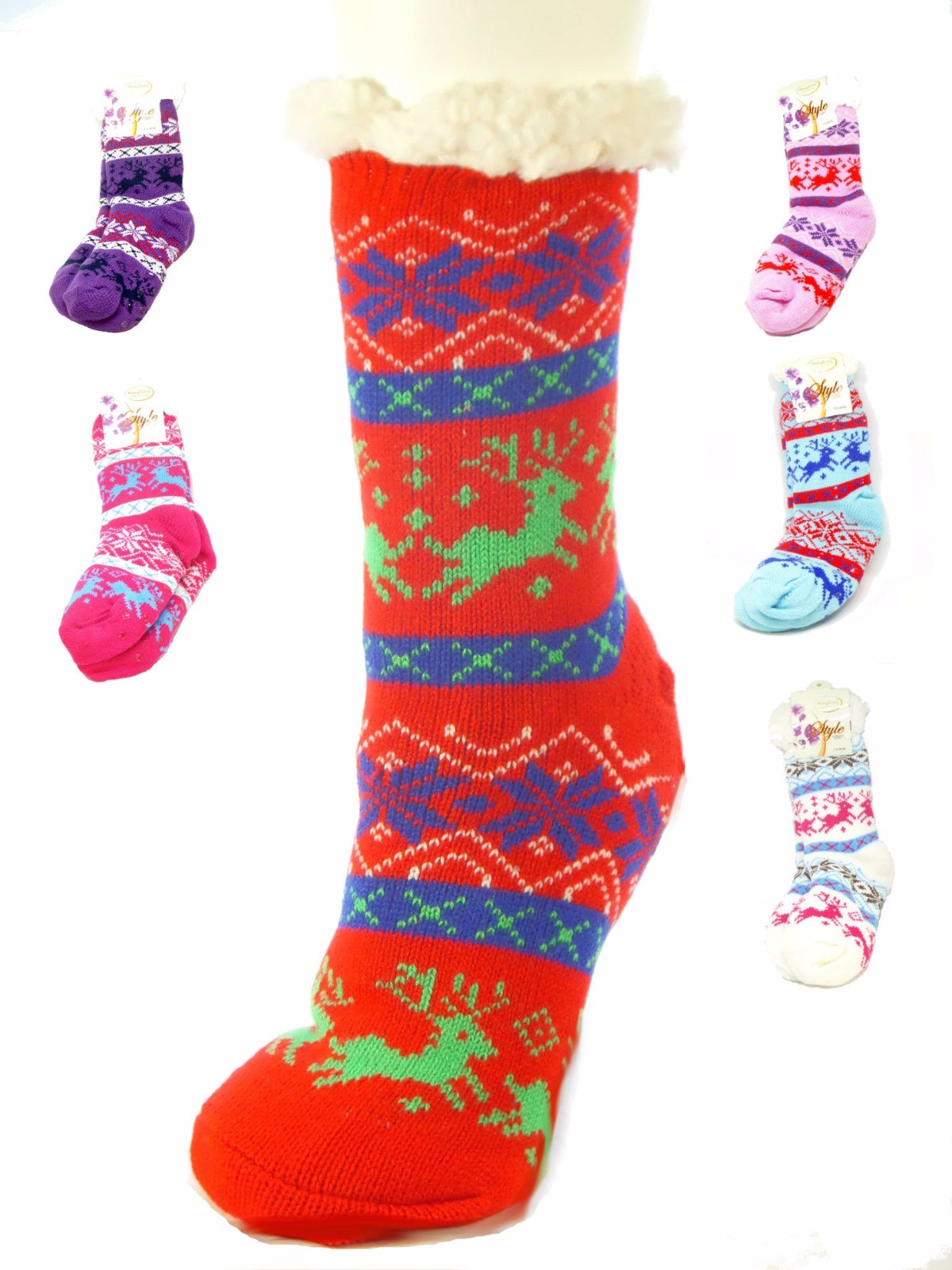 SAOLA Calze ciabatte donna foderate sherpa aderenti fondo antiscivolo suola antiscivolo calde