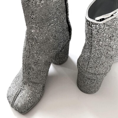 Maison Margiela Tabi Glitter Ankle Boots Gray Split Toe Shoes