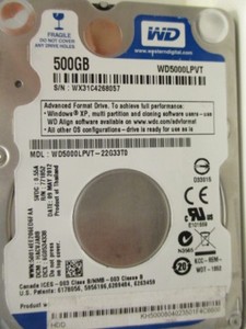 WD5000LPVT-22G33T0 DCM: HACVJABB | 09 MAY 2012 | Western Digital 500 GB x184
