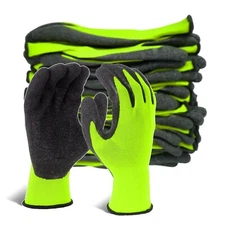 EvridWear 12 Pairs Pack Crinkle Latex Rubber Coated Work Gloves