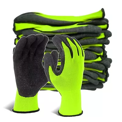 EvridWear 12 Pairs Pack Crinkle Latex Rubber Coated Work Gloves